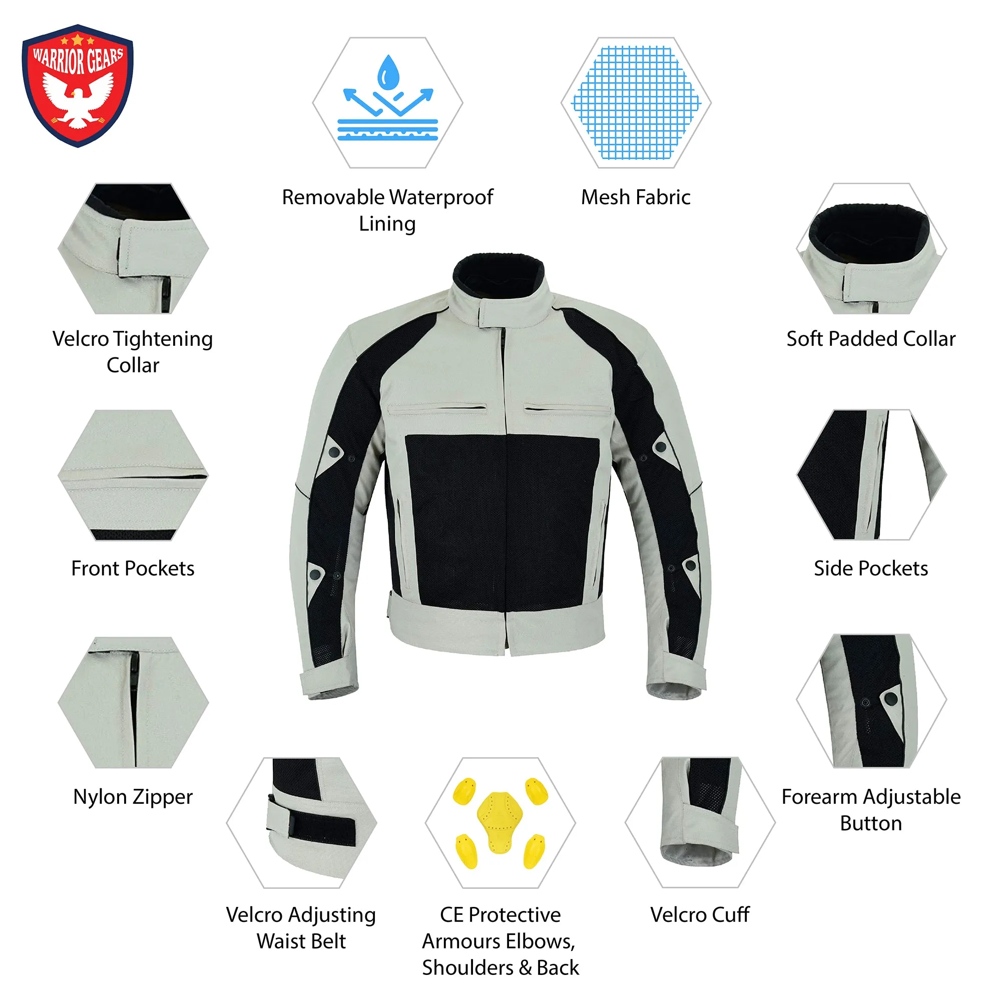 Warrior Gears® Air Mesh Motorbike Suits for Men, Breathable Textile Motorbike Jacket and Trouser with Removable Lining and CE Armours