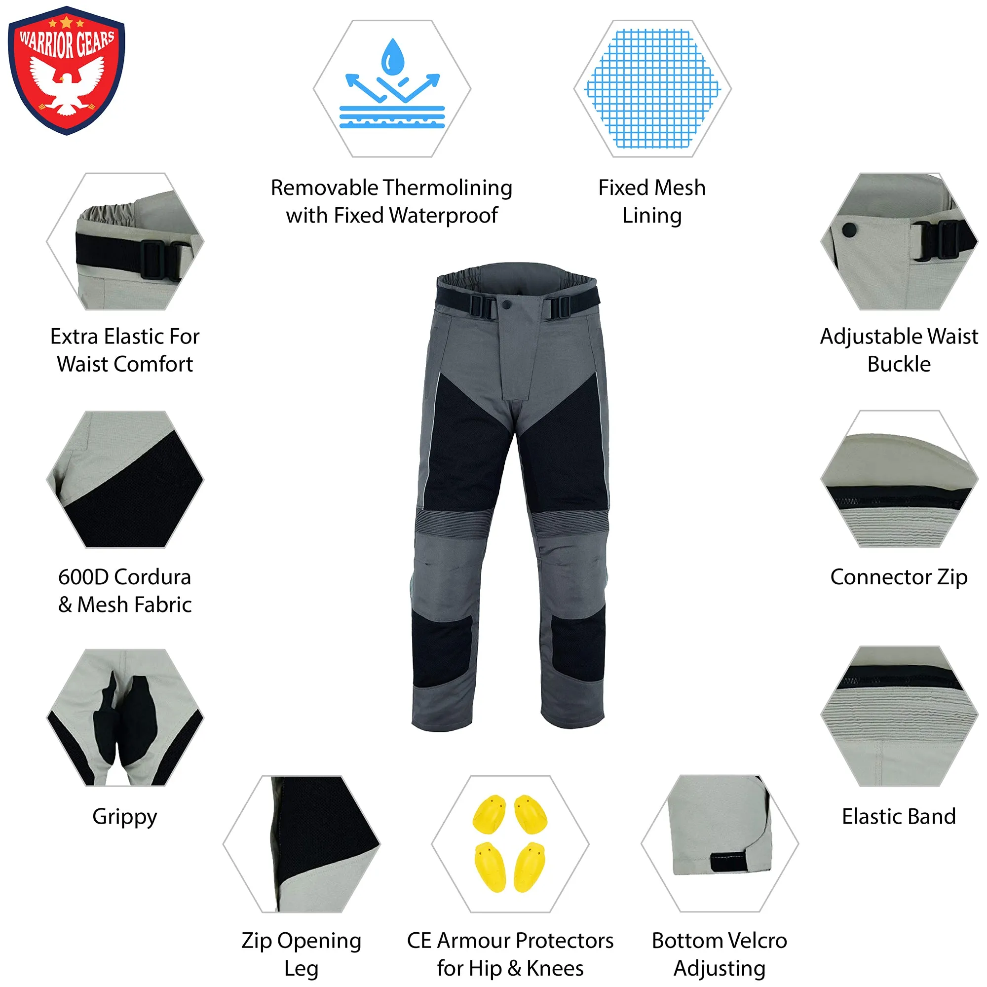 Warrior Gears® Air Mesh Motorbike Suits for Men, Breathable Textile Motorbike Jacket and Trouser with Removable Lining and CE Armours