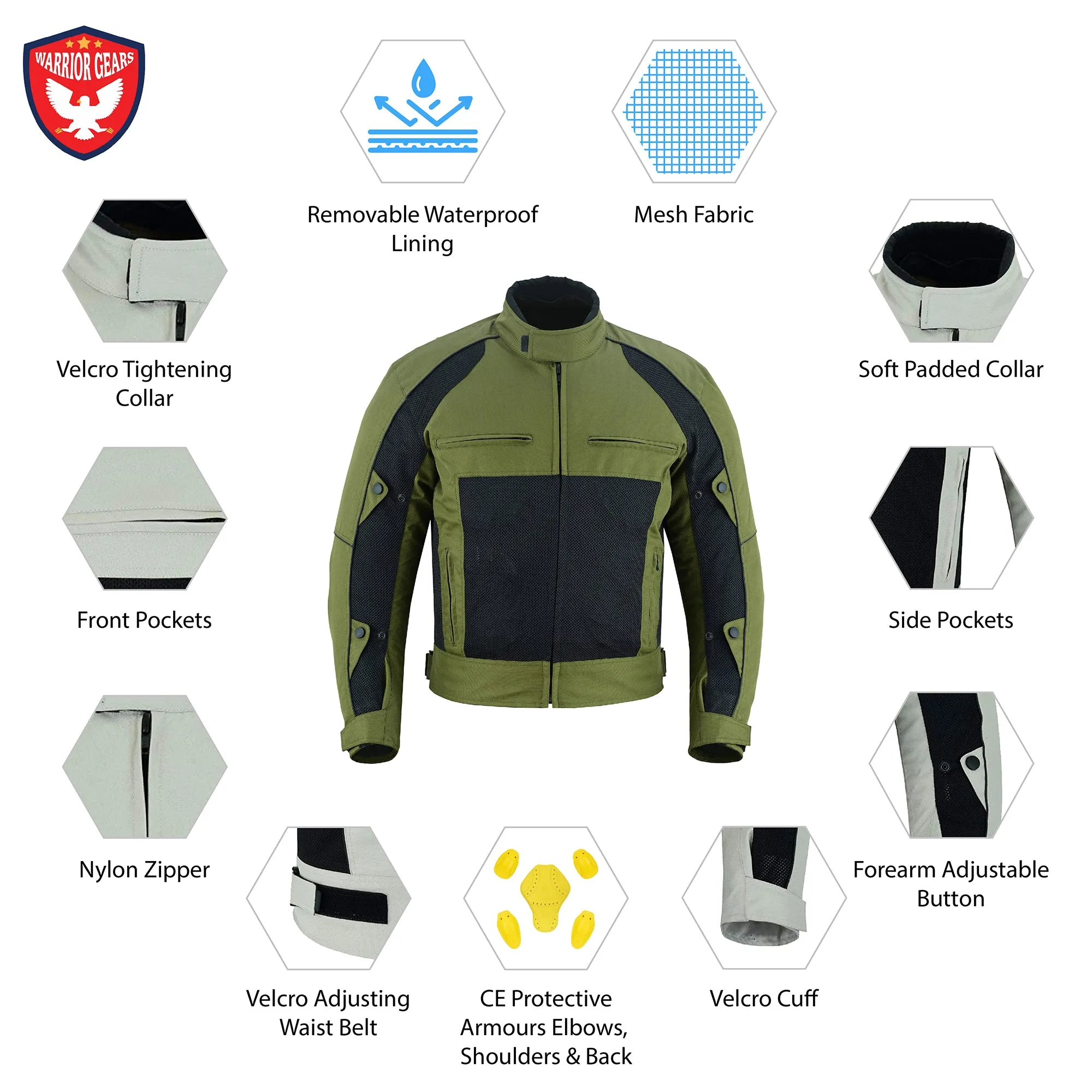 Warrior Gears® Air Mesh Motorbike Suits for Men, Breathable Textile Motorbike Jacket and Trouser with Removable Lining and CE Armours