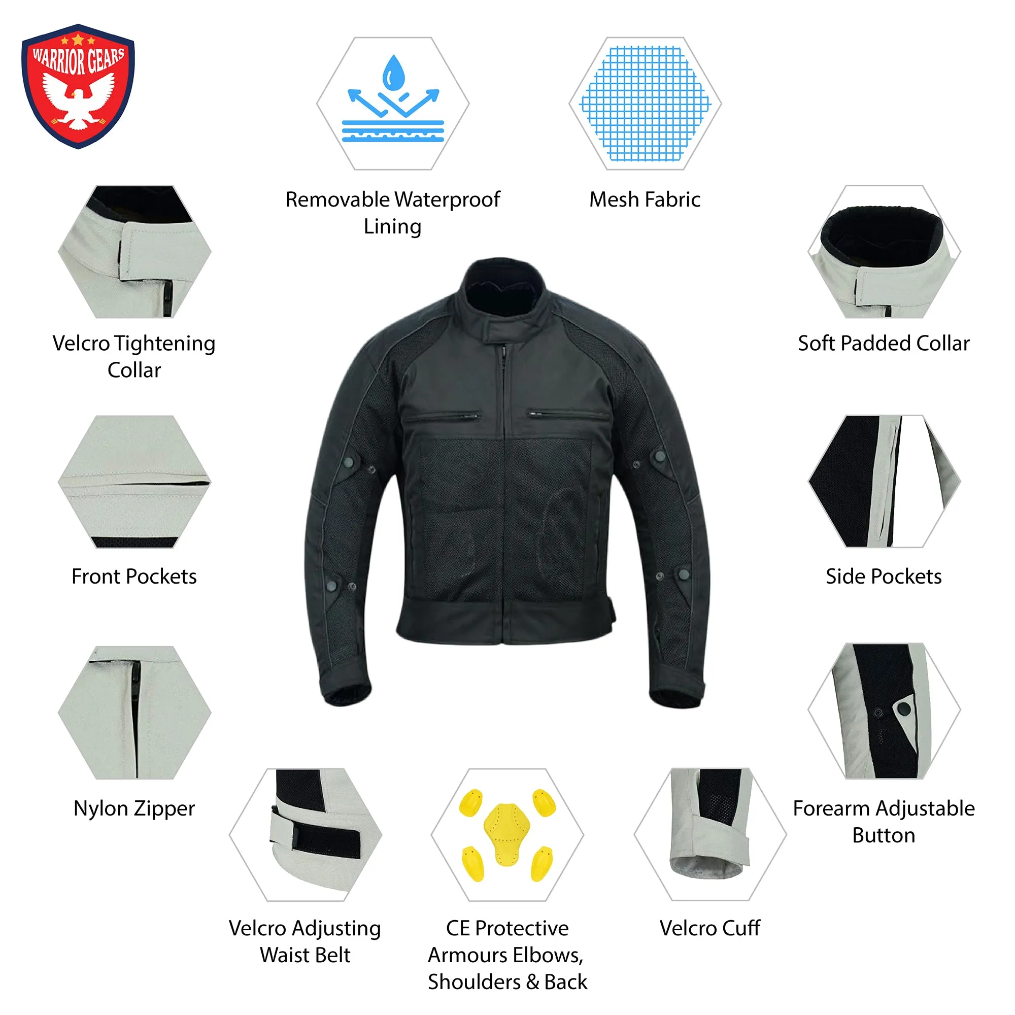 Warrior Gears® Air Mesh Motorbike Suits for Men, Breathable Textile Motorbike Jacket and Trouser with Removable Lining and CE Armours