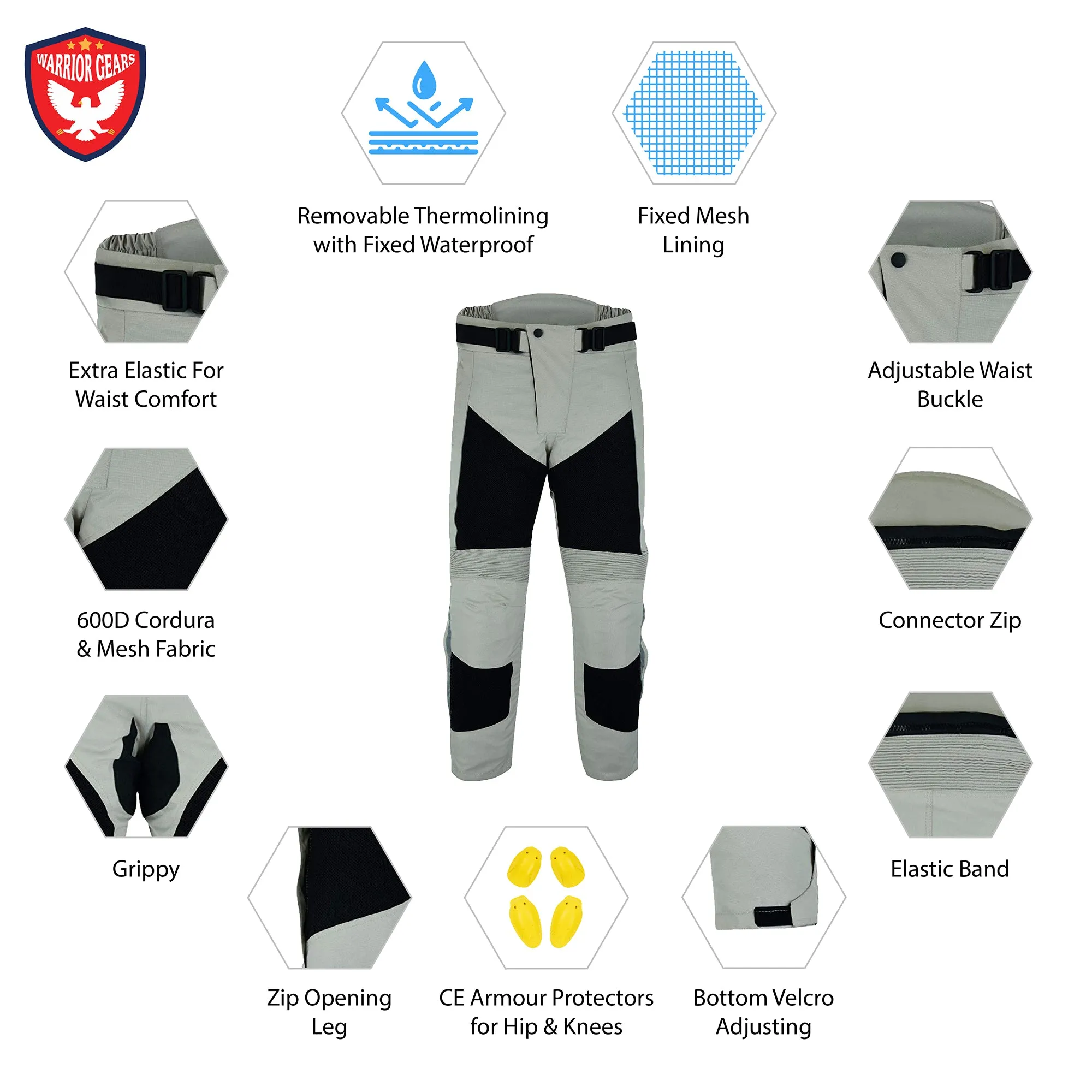 Warrior Gears® Air Mesh Motorbike Suits for Men, Breathable Textile Motorbike Jacket and Trouser with Removable Lining and CE Armours