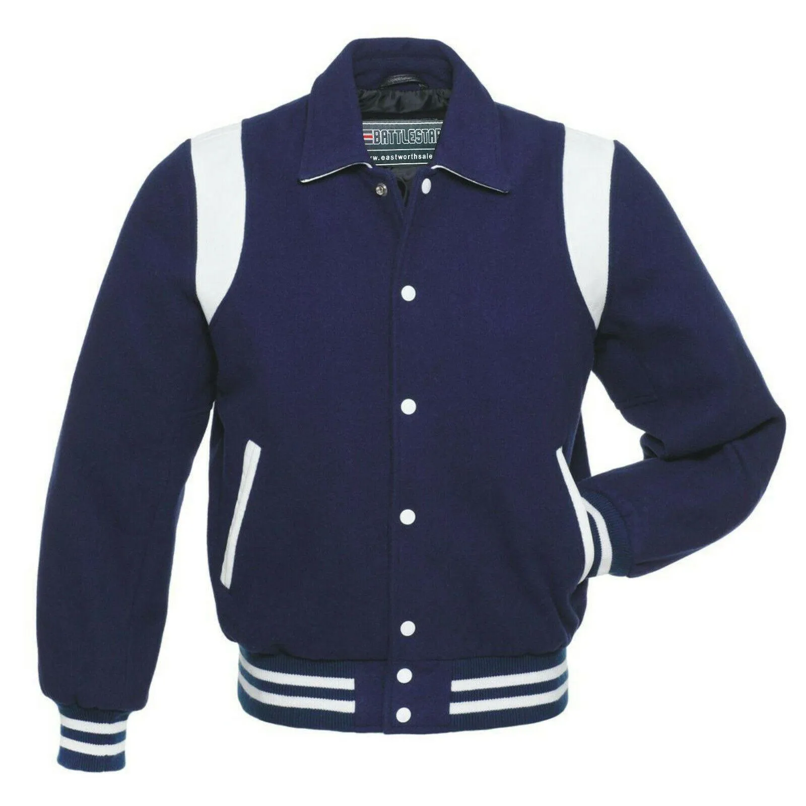 Warrior Gears Classic Hybrid Varsity Jacket for Kids, Toddler Letterman Bomber Jacket for Boys, Unisex Varsity   Jacket Girls, Blue Wool Body & Blue Sleeves with Collar & White Trim