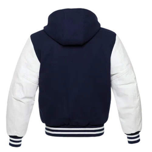 Warrior Gears Classic Hybrid Varsity Jacket for Kids, Toddler Letterman Bomber Jacket for Boys, Unisex Varsity   Jacket Girls, Navy Blue Wool Body & White Cowhide Leather Sleeves