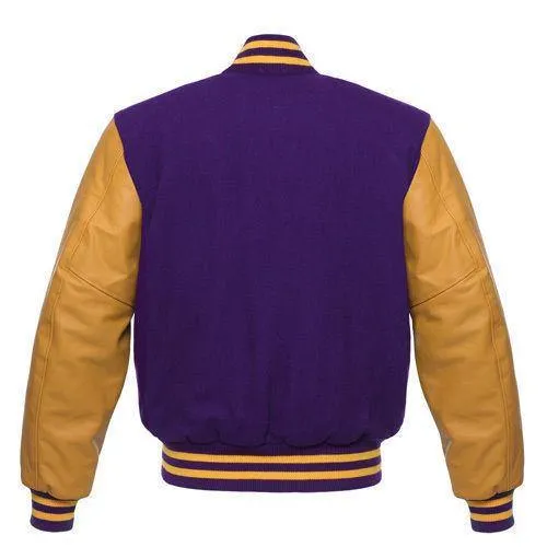 Warrior Gears Classic Hybrid Varsity Jacket for Kids, Toddler Letterman Bomber Jacket for Boys, Unisex Varsity Jacket Girls, Purple Pure Wool Body & Gold Cowhide Leather Sleeves