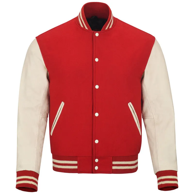 Warrior Gears Classic Hybrid Varsity Jacket for Kids, Toddler Letterman Bomber Jacket for Boys, Unisex Varsity Jacket Girls, Red  Pure Wool Body & Off White Cowhide Leather Sleeves