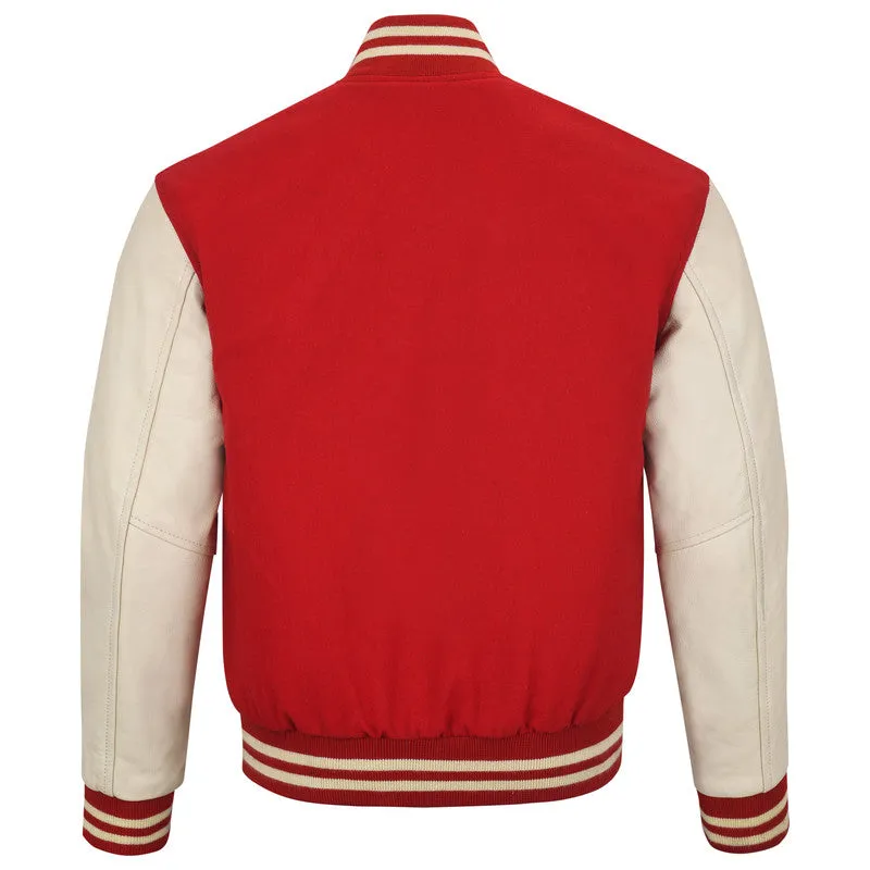 Warrior Gears Classic Hybrid Varsity Jacket for Kids, Toddler Letterman Bomber Jacket for Boys, Unisex Varsity Jacket Girls, Red  Pure Wool Body & Off White Cowhide Leather Sleeves