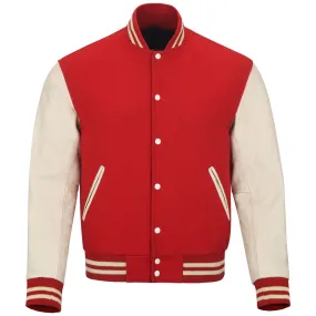 Warrior Gears Classic Hybrid Varsity Jacket for Kids, Toddler Letterman Bomber Jacket for Boys, Unisex Varsity Jacket Girls, Red  Pure Wool Body & Off White Cowhide Leather Sleeves