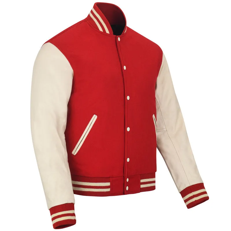 Warrior Gears Classic Hybrid Varsity Jacket for Kids, Toddler Letterman Bomber Jacket for Boys, Unisex Varsity Jacket Girls, Red  Pure Wool Body & Off White Cowhide Leather Sleeves