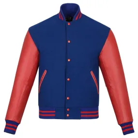 Warrior Gears Classic Hybrid Varsity Jacket for Kids, Toddler Letterman Bomber Jacket for Boys, Unisex Varsity Jacket Girls, Royal Blue Pure Wool Body & Red Cowhide Leather Sleeves