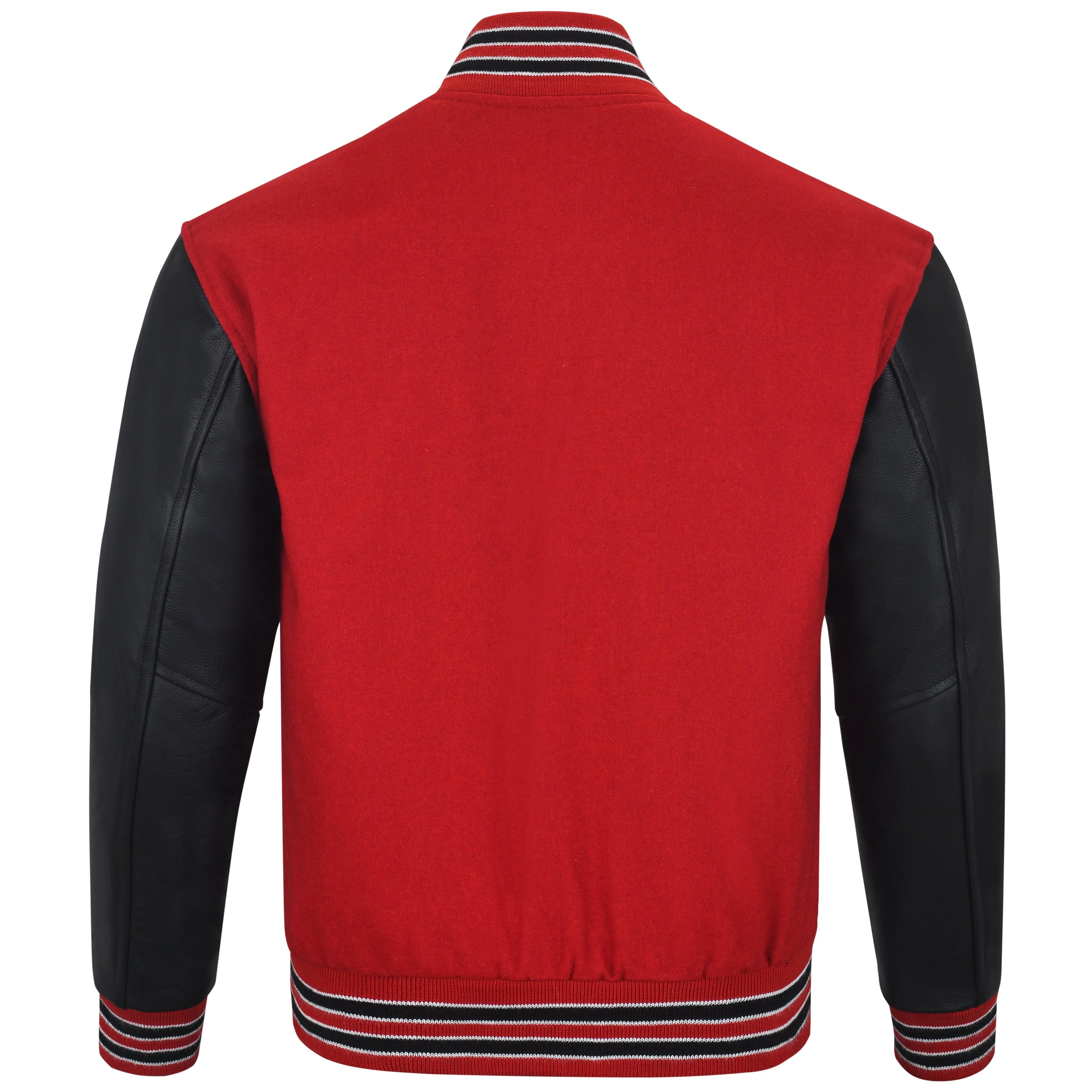 Warrior Gears Classic Hybrid Varsity Jacket University Letterman Bomber Jacket, Pure Wool & Original Cowhide Leather Jacket, Red Pure Wool Body & Black Real Leather Sleeves