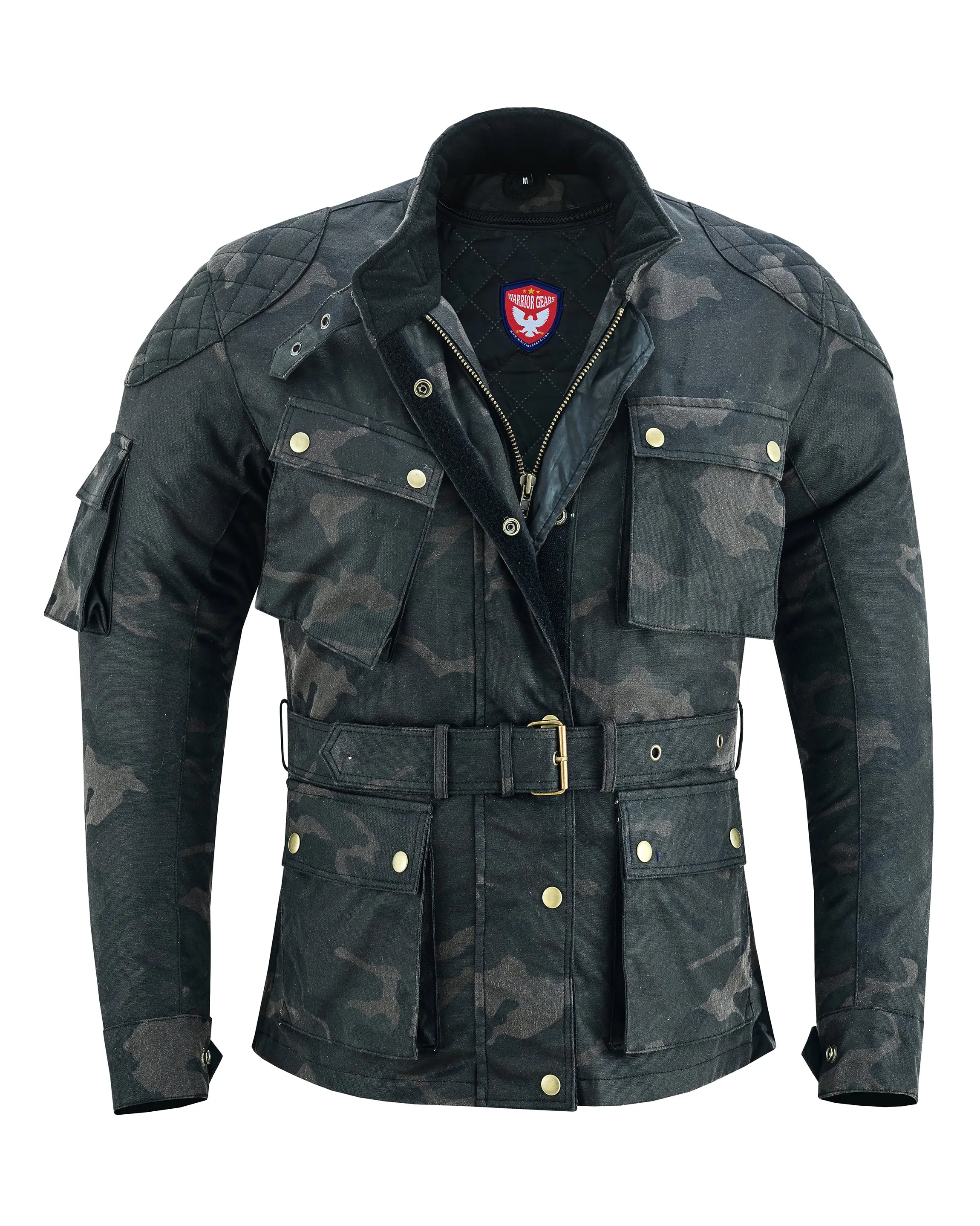 Warrior Gears® LADIES Motorcycle Waxed Cotton Waterproof Breathable CE Armour Biker Touring Adventure Racing Jacket-Army Camo