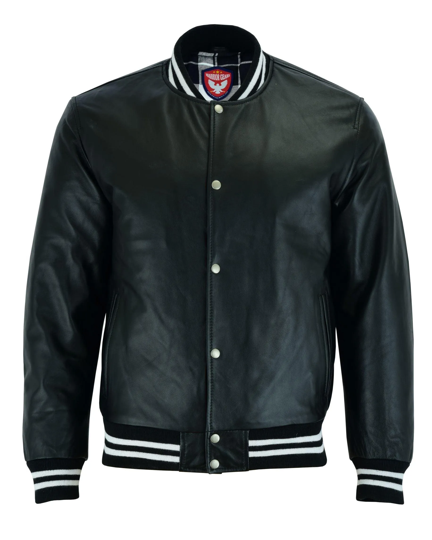 Warrior Gears® Leather Varsity Jacket-Black Leather Body & Black Leather Sleeves