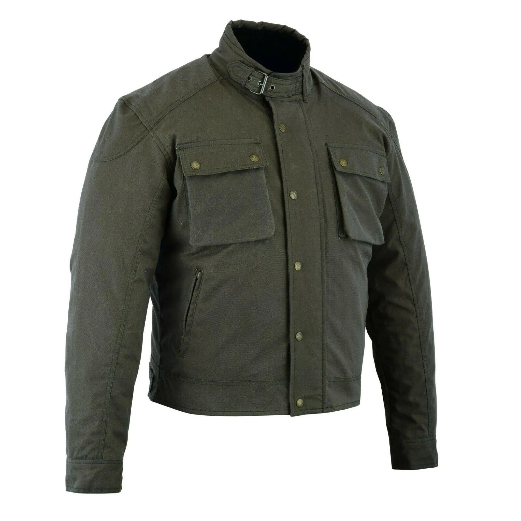 Warrior Gears® Short Body Men's Wax Cotton Waxed Motorcycle Jacket- Military Green