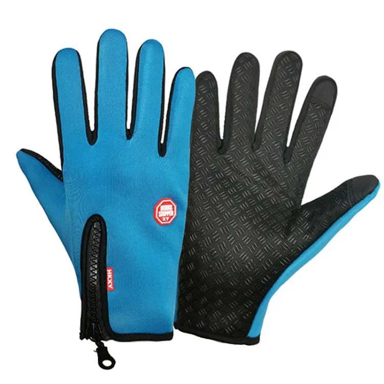 Winter Outdoor Riding Sports Waterproof Touch Screen Glove, Size: XXL(H041 Blue)