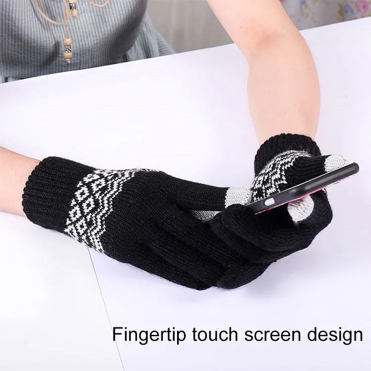 Winter Touch Screen Gloves Women Men Warm Stretch Knit Mittens Imitation Wool Thicken Full Finger Gloves(B-Grey)