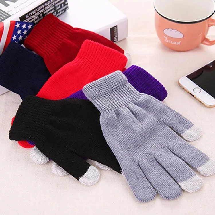 Winter Touch Screen Gloves Women Men Warm Stretch Knit Mittens Imitation Wool Thicken Full Finger Gloves(C-Dark Pink)