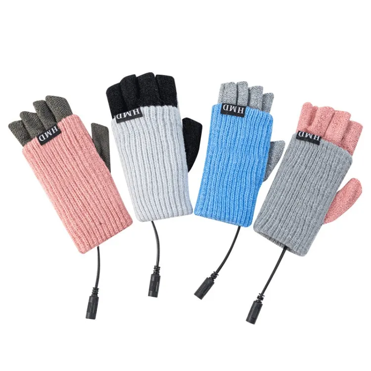 Winter USB Rechargeable Heated Half Finger Gloves, Size: Free Size(Blue)