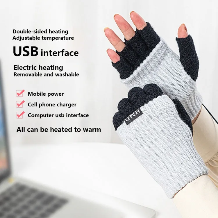 Winter USB Rechargeable Heated Half Finger Gloves, Size: Free Size(Blue)