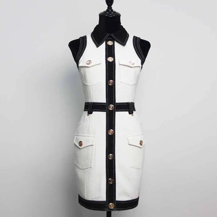 Women Black and White jean mini dress Denim Minidress With Pockets