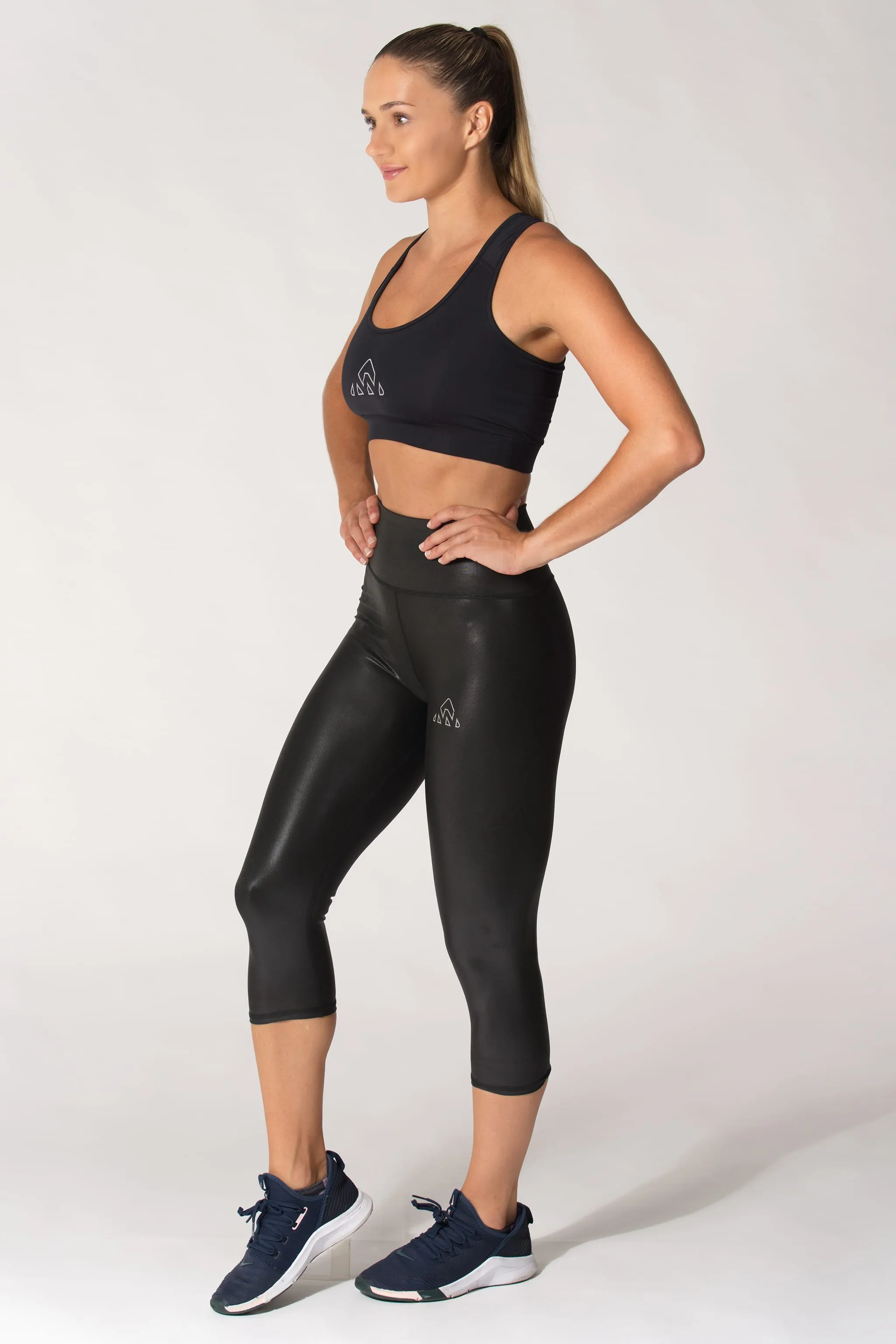 Women's Fitness Black Faux Pro Capri