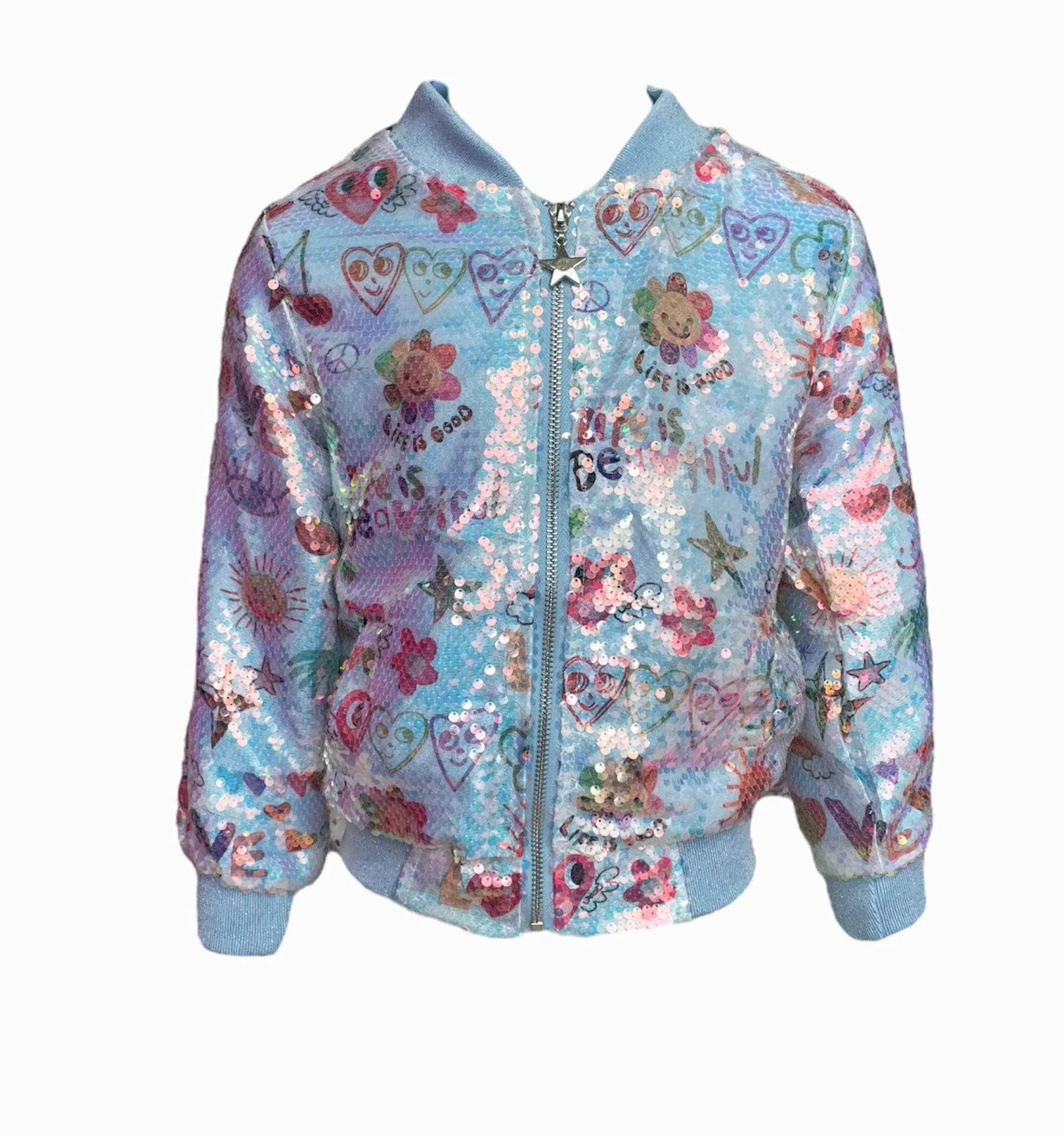 Women's GOOD VIBES Doodle Sequin Bomber