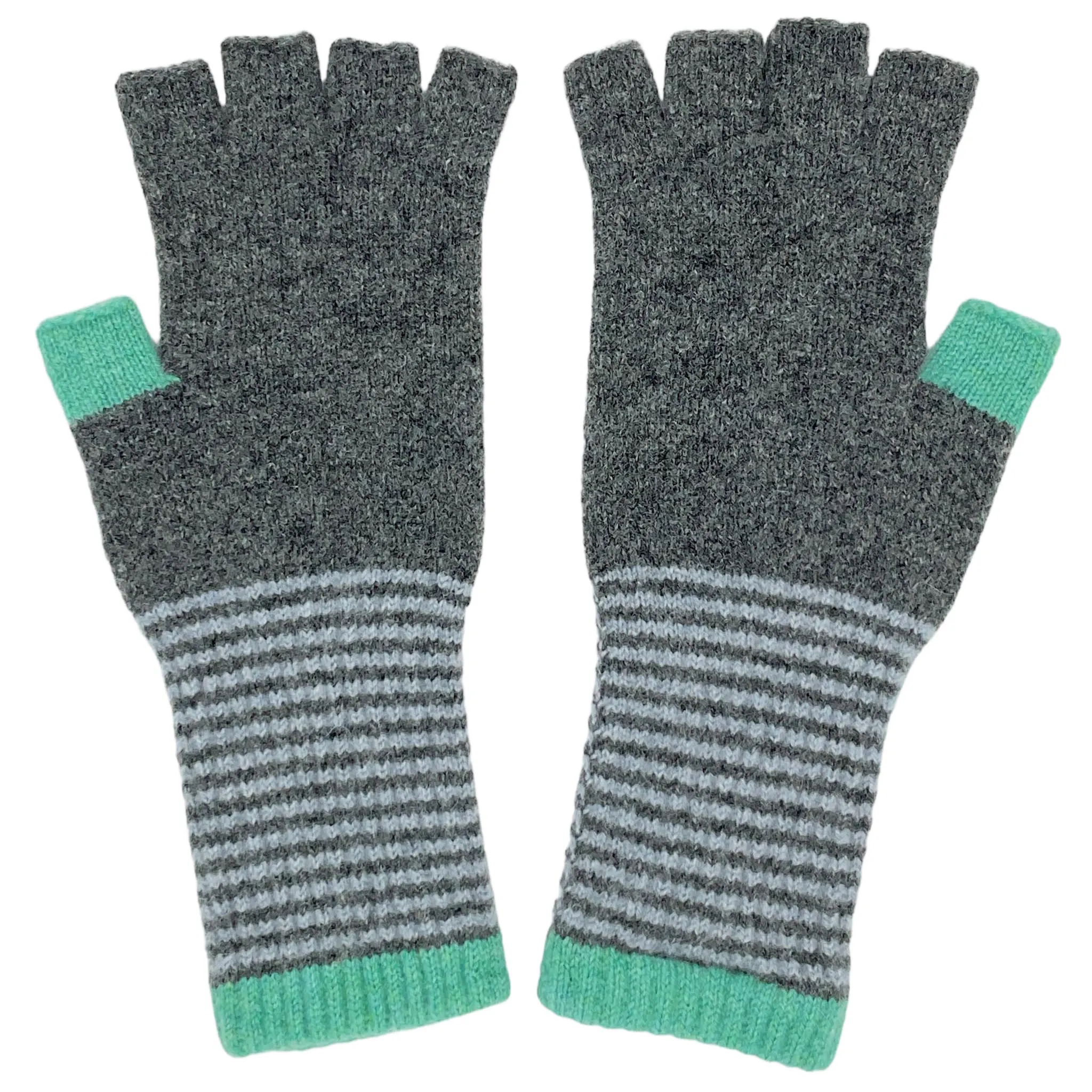 Women's Grey & Mint Lambswool Fingerless Gloves