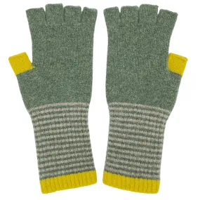 Women's Soft Green & Electric Lambswool Fingerless Gloves