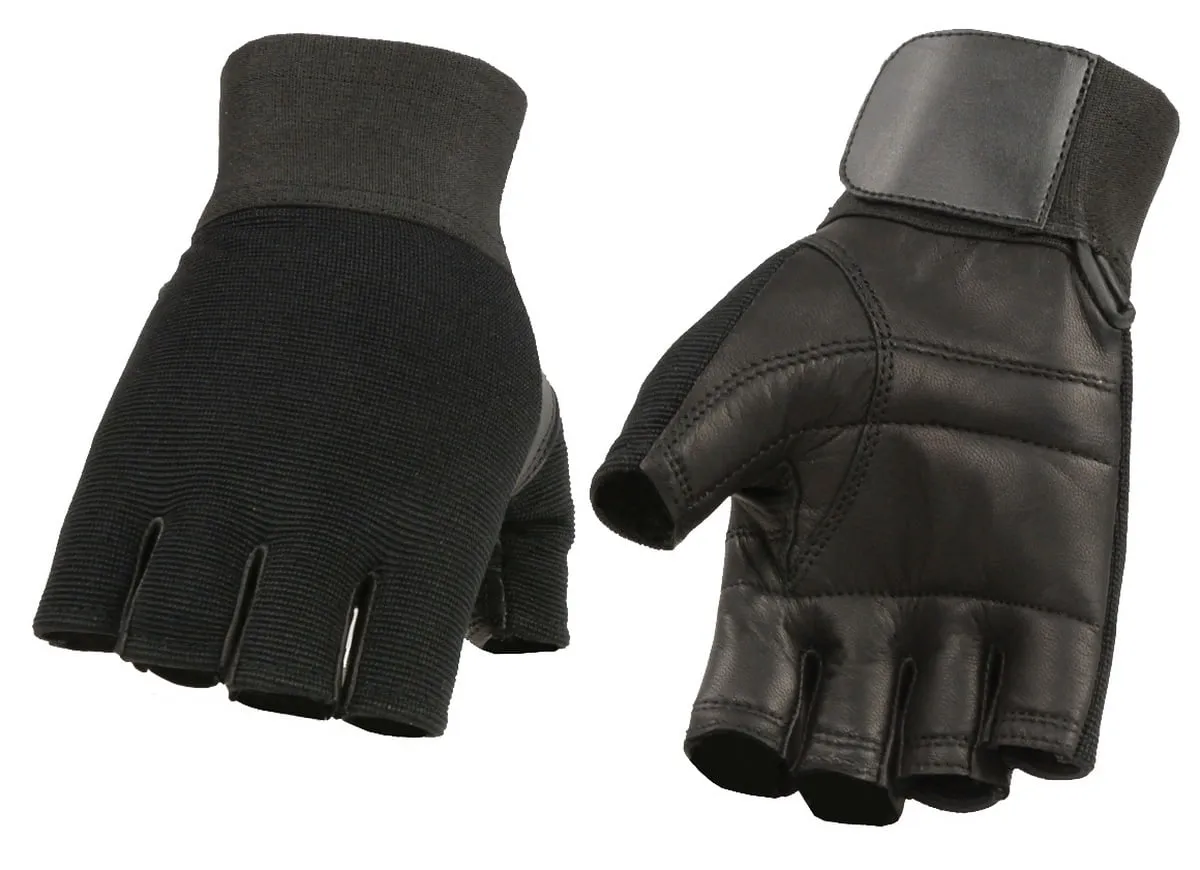 Xelement XG37562 Men's Black Leather with Spandex Fingerless Gloves