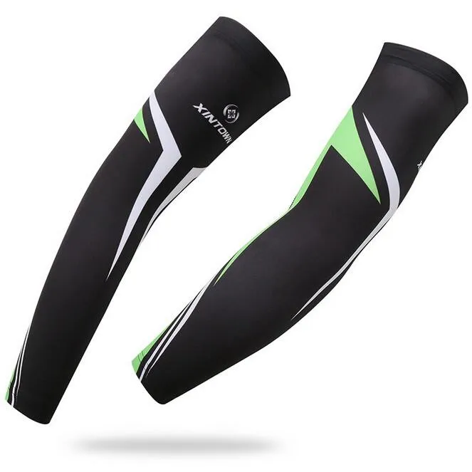 XINTOWN Black Green Stripe Cycling Arm Warmers